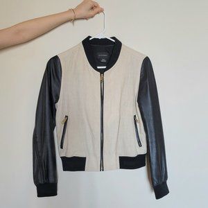 Club Monaco Linen/Leather Bomber Jacket